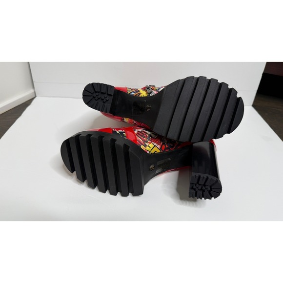 AZALEA WANG Graffiti Pop Art Red Patent Chunky Heel Lace Up Combat Boots  sz 10 - Picture 5 of 7